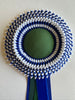 Small Blue & White Stripe & Green Rosette
