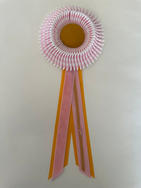 Small Light Pink & White Stripe & Yellow Rosette