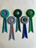 Small Blue & White Stripe & Green Rosette