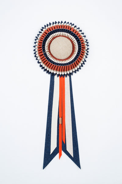 Small Navy, Rust Orange, Cream and Taupe Stripped Rosette