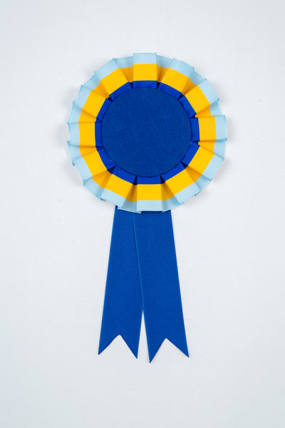 Small Light Blue, Yellow and Blue Striped Rosette