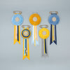 Navy, yellow and light blue rosette