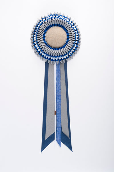 Medium Grey, Blue and White Stripe Rosette